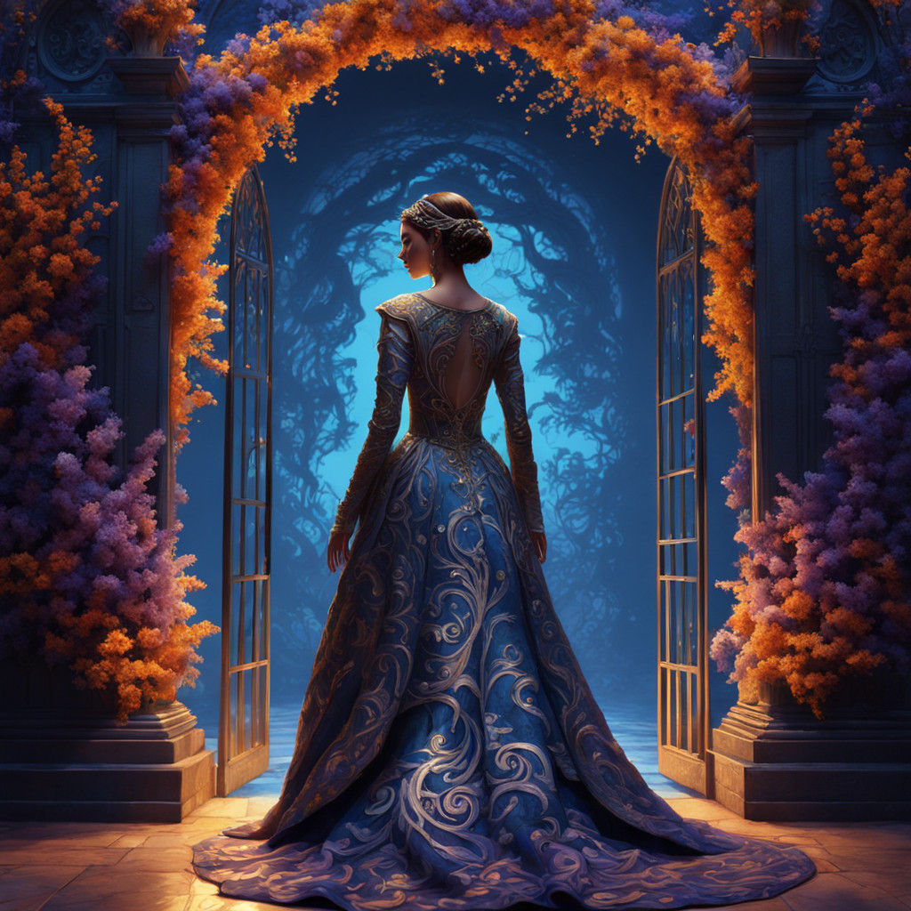 Ethereal Bride Steps Out of Light Gate Amid Fantastical Bloo...