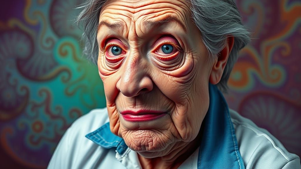 Grotesquely Exaggerated Portrait of an Eccentric Elderly Wom...