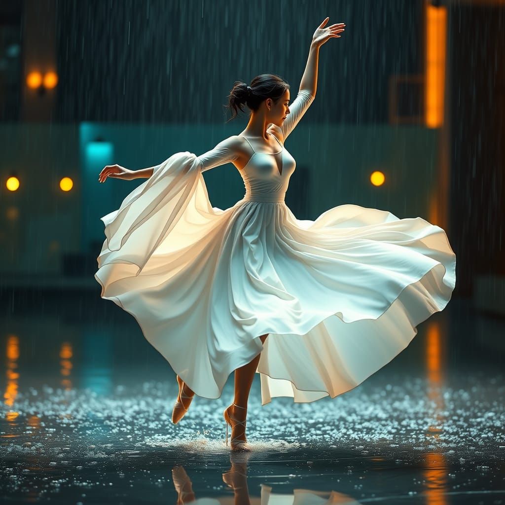 Dancer in the Rain, in Hyperdetailed Style