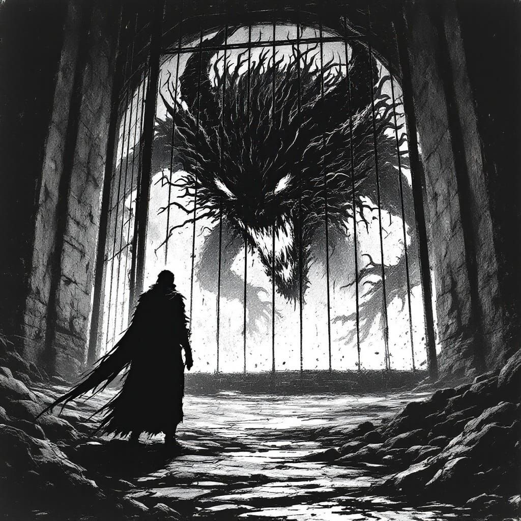 Gritty Dungeon Encounter in Ink Style