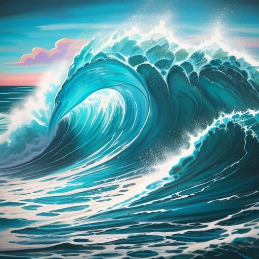 Vibrant Graffiti Ocean Wave Under Colorful Sky