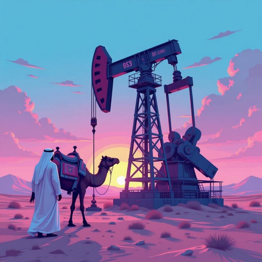 Surreal Arab Man in Neon-Drenched Vaporwave Landscape