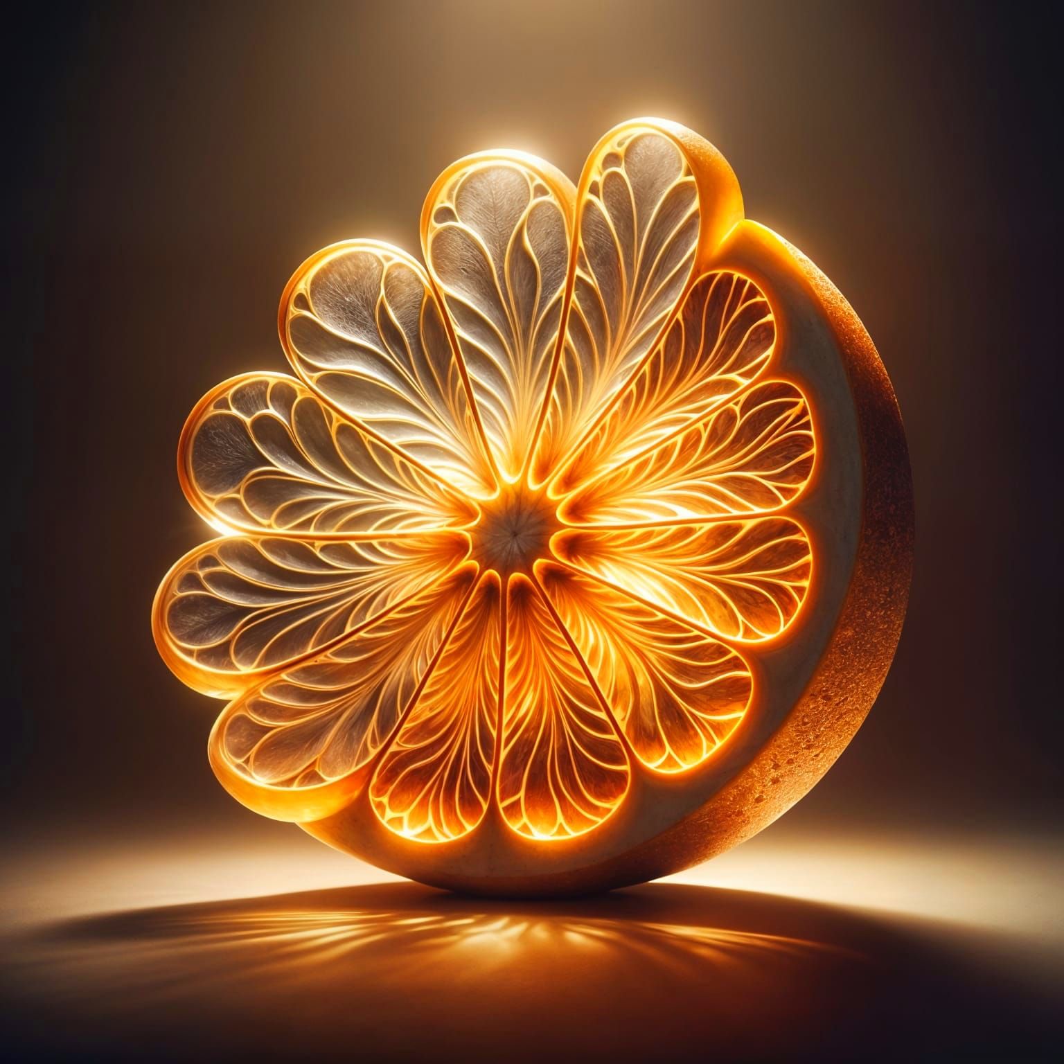 Luminous Glass Orange Sculpture in Art Nouveau Style