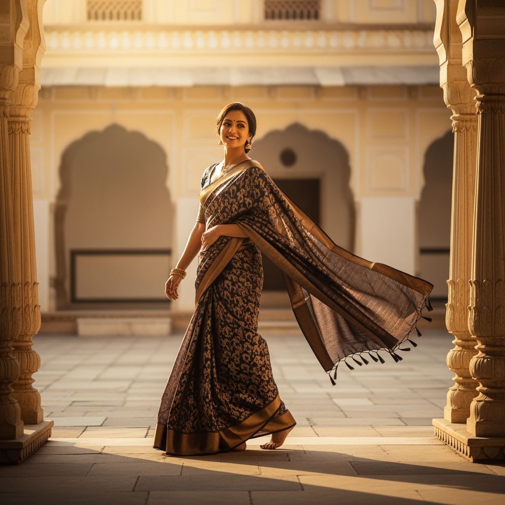 Indian Woman in Saree: Classical Painting Style