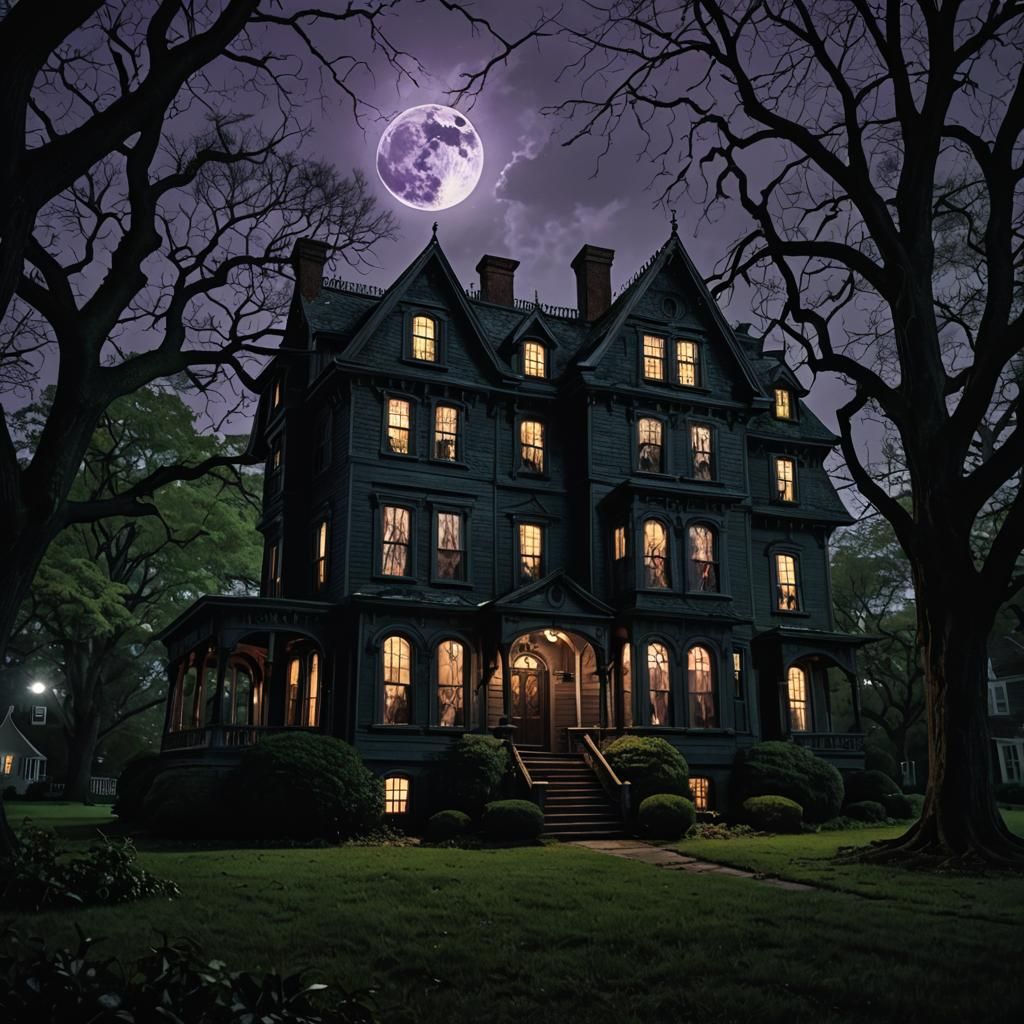 Surreal Amityville Horror House in Dark Romanticism Style