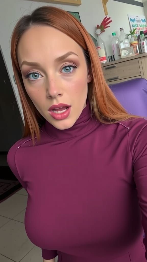 Red Haired Woman in Khaki Military Uniform