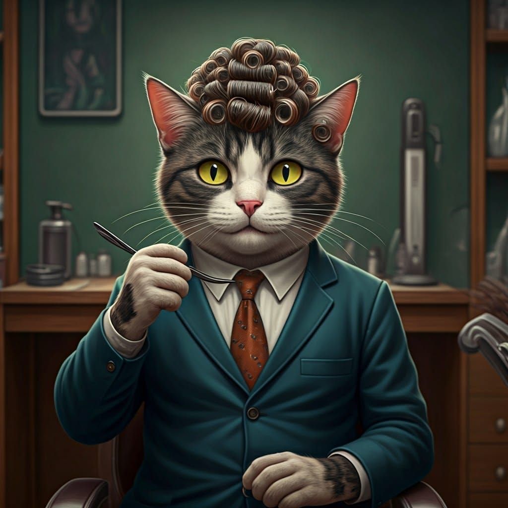 Whimsical Cat Gets a Stylish Perm at the Salon