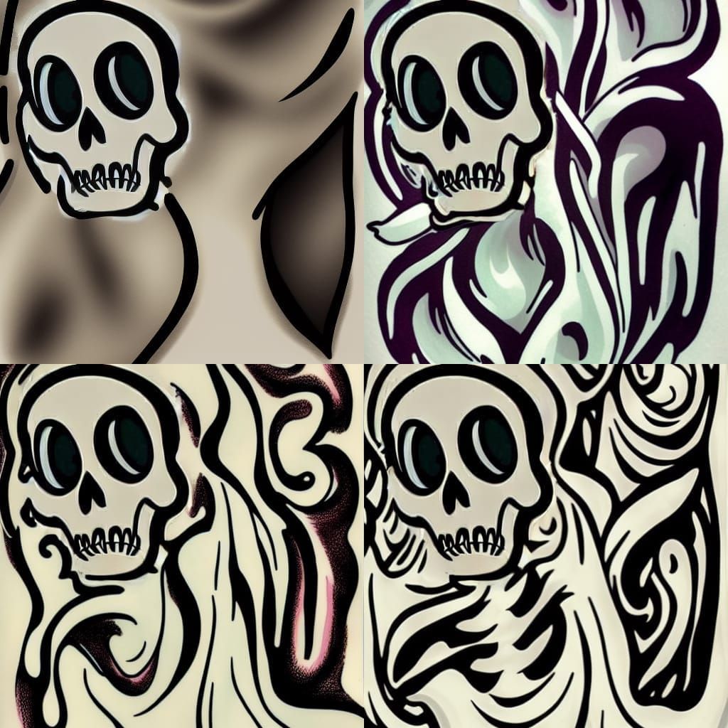 Surreal Hooded Skull in Whirling Cloak, Tattoo Art