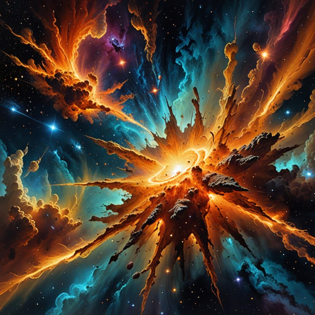 Surreal Cosmic Explosion in Vibrant Oil Painting Style