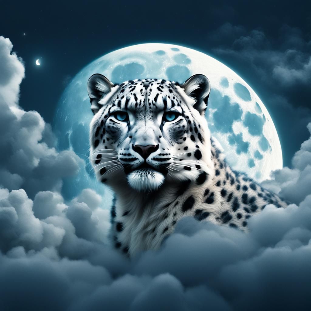 Epic Cinematic Snow Leopard Under Full Moon