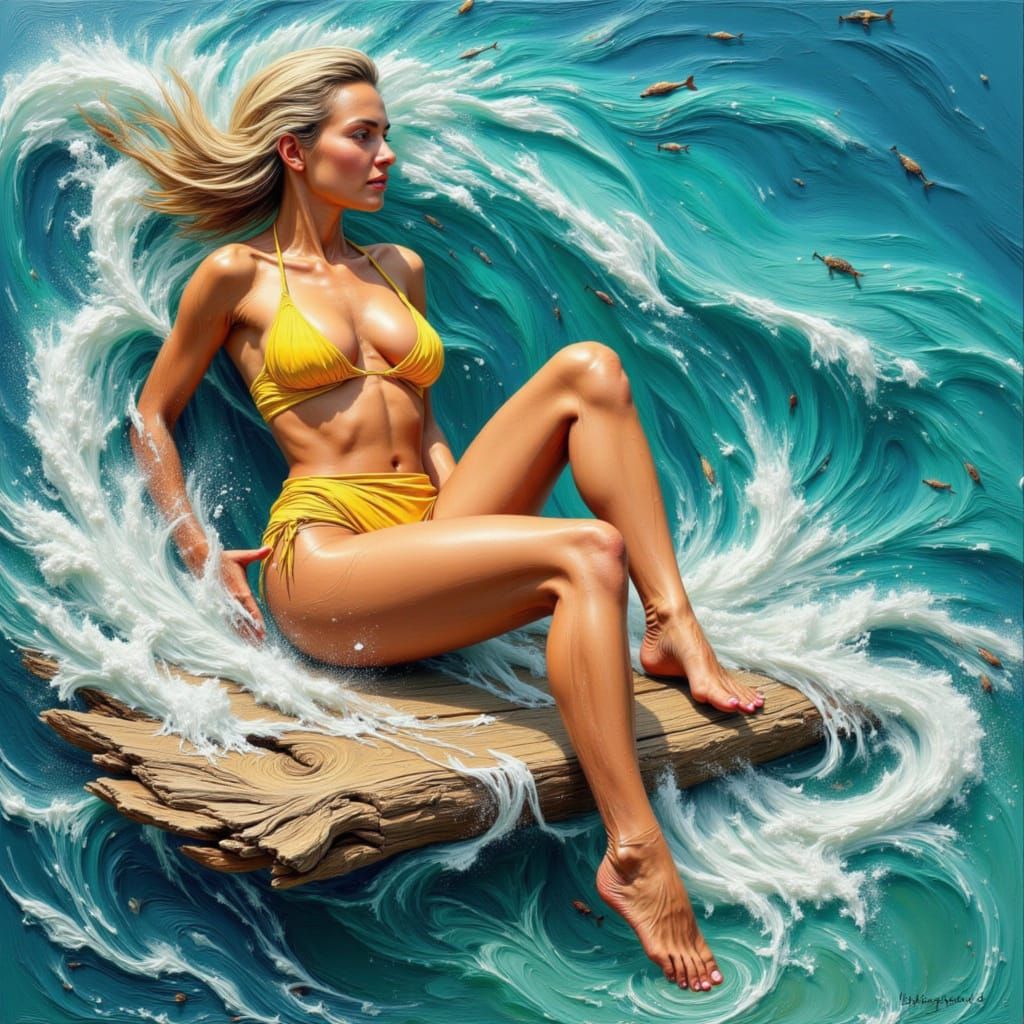 Woman Relaxing on a Vibrant Tropical Raft