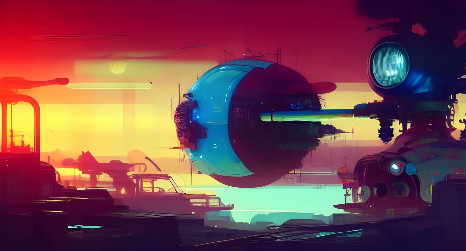 Atompunk Space Station in Vibrant Retro Futuristic Style