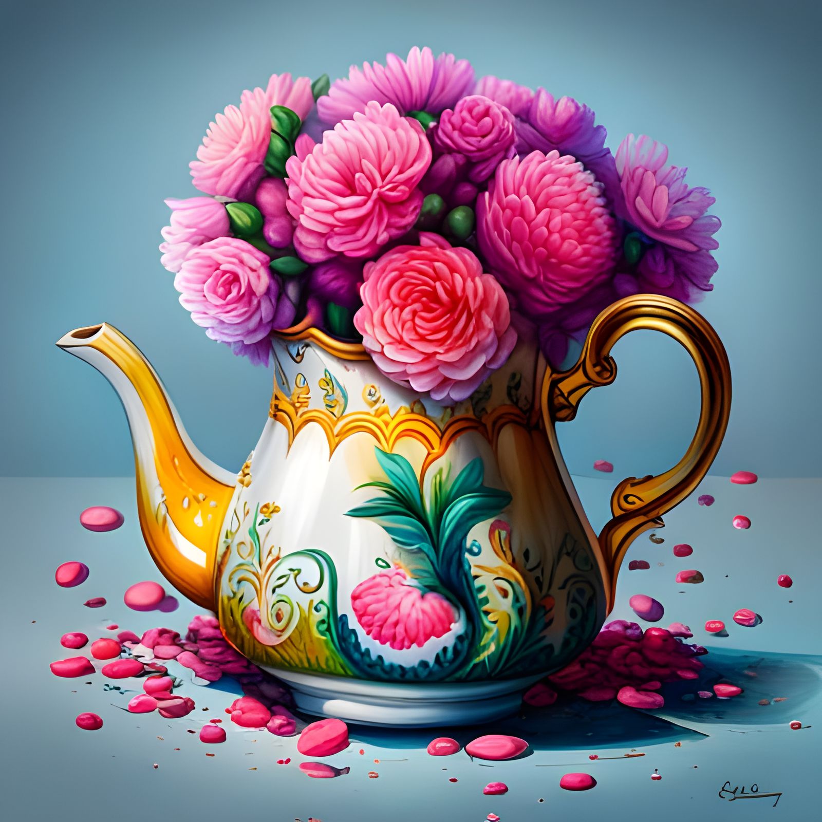 Vibrant Street Art Teapot Blooms in Graffiti Splendor