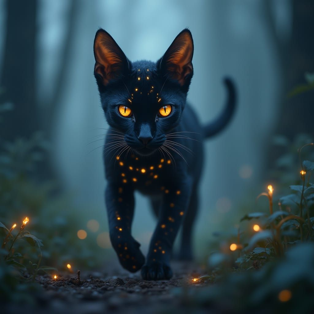 Enchanted Feline Seeks Wisdom in Mystical Forest