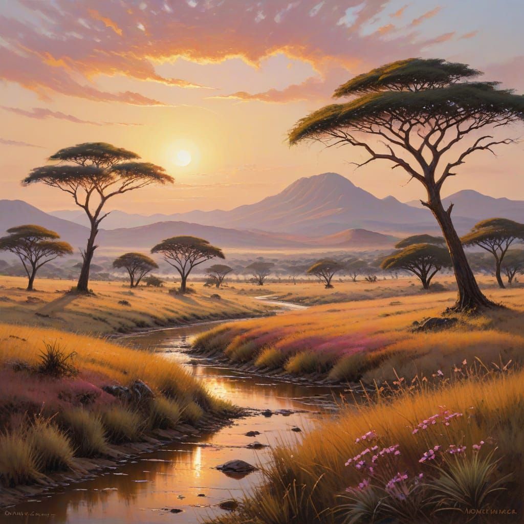 Savannah Sunset Masterpiece in Oil Painting Style