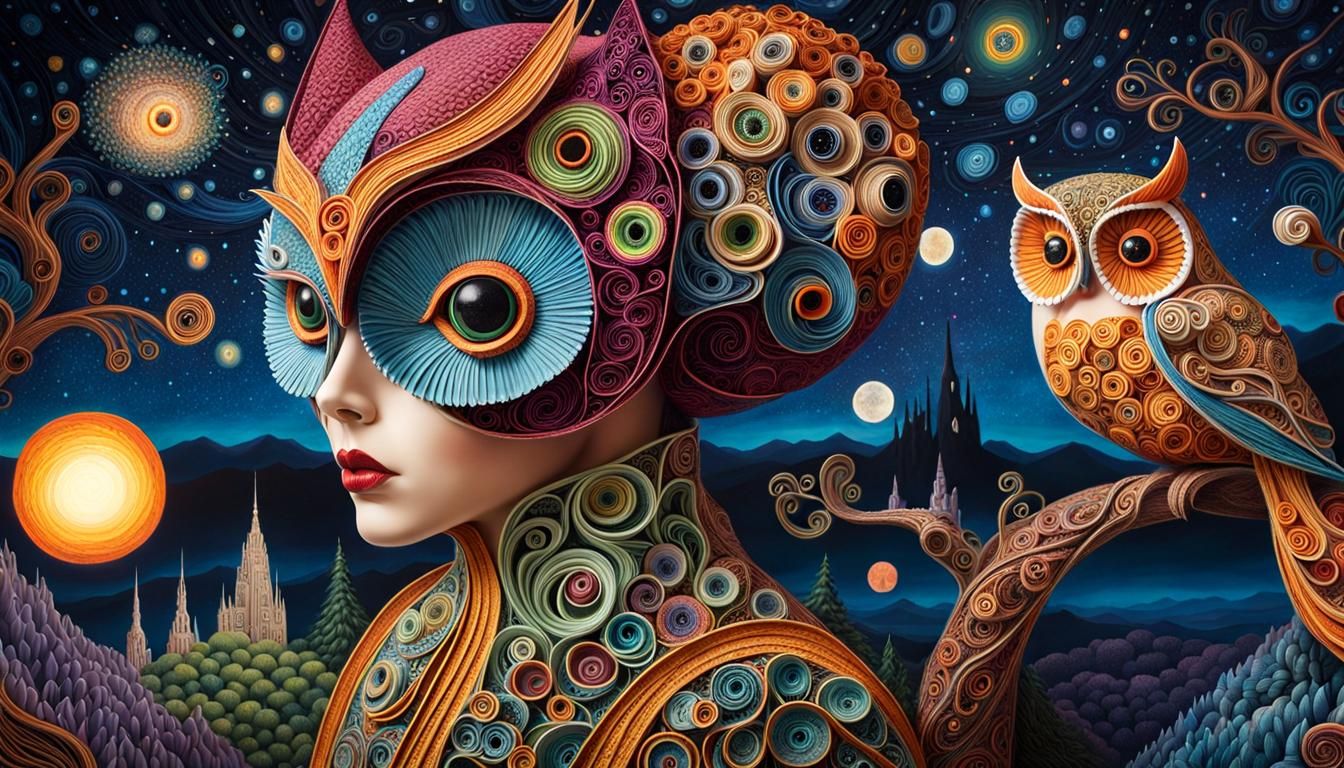 Cosmic Night Owls Fantasy Art