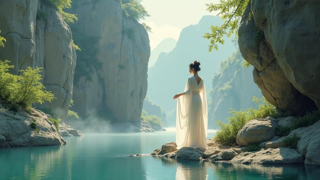 Gentle Woman by Water in Art Nouveau Style