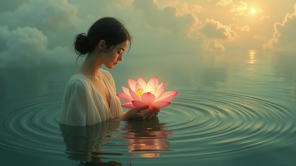 Serene Woman with Lotus Flower in Dreamy Style