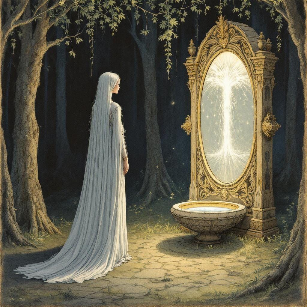 Galadriel at Her Mirror: Renaissance Illumination Style