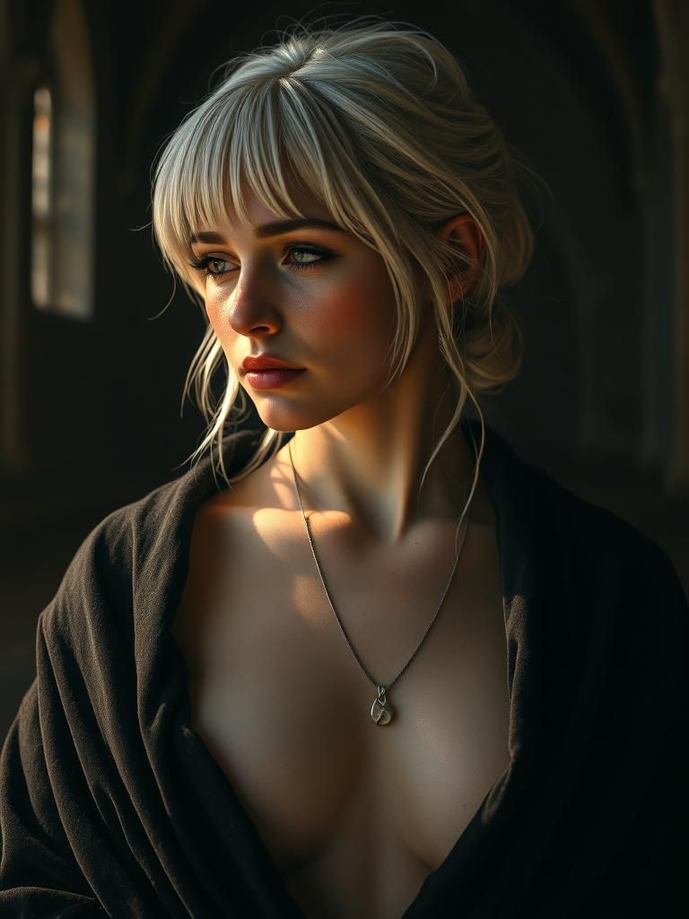 Sorrowful Medival Beauty in Golden Light