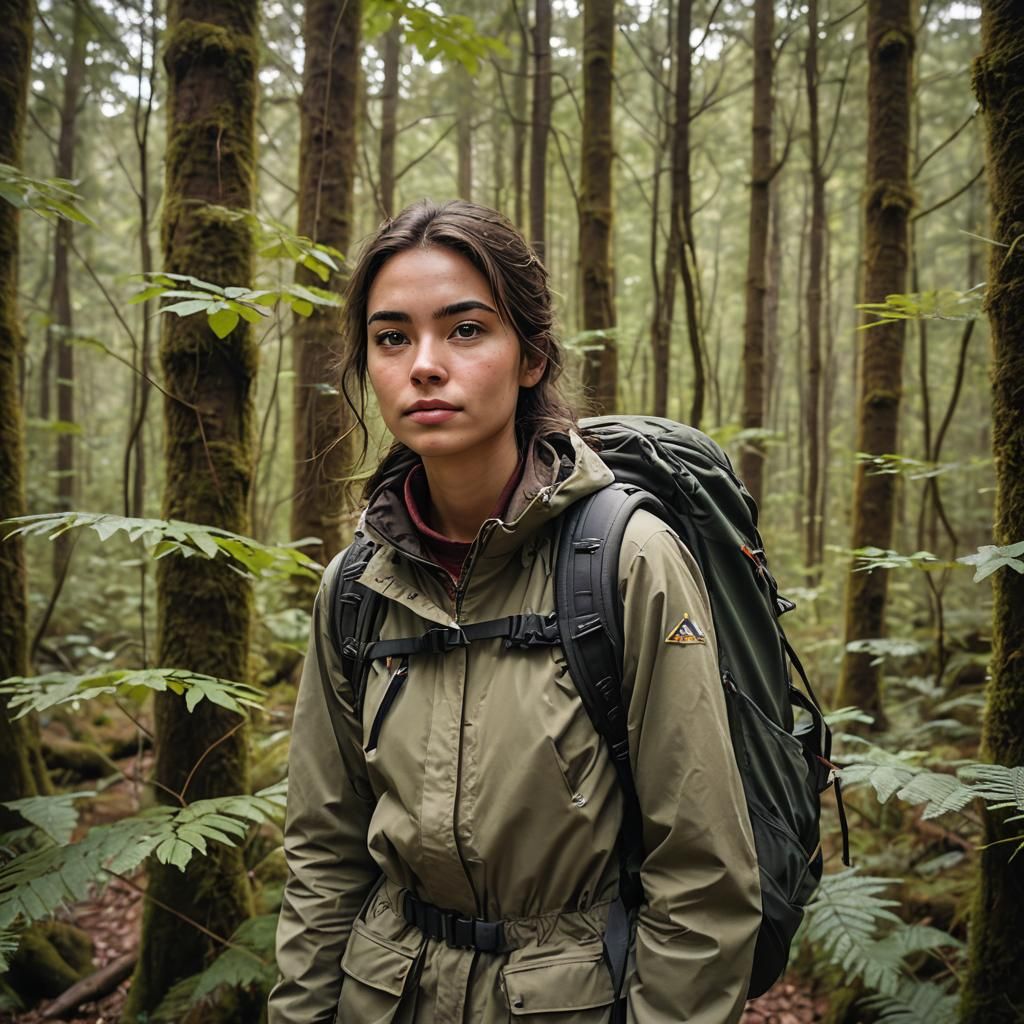 Girl Embarks on Solo Forest Trek in Earthy Tones