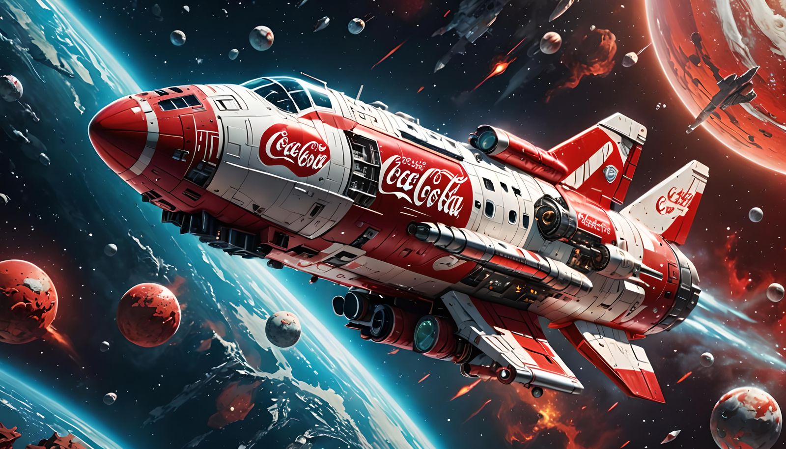 Coca-Cola Spaceship in Hyperrealistic Splash Art