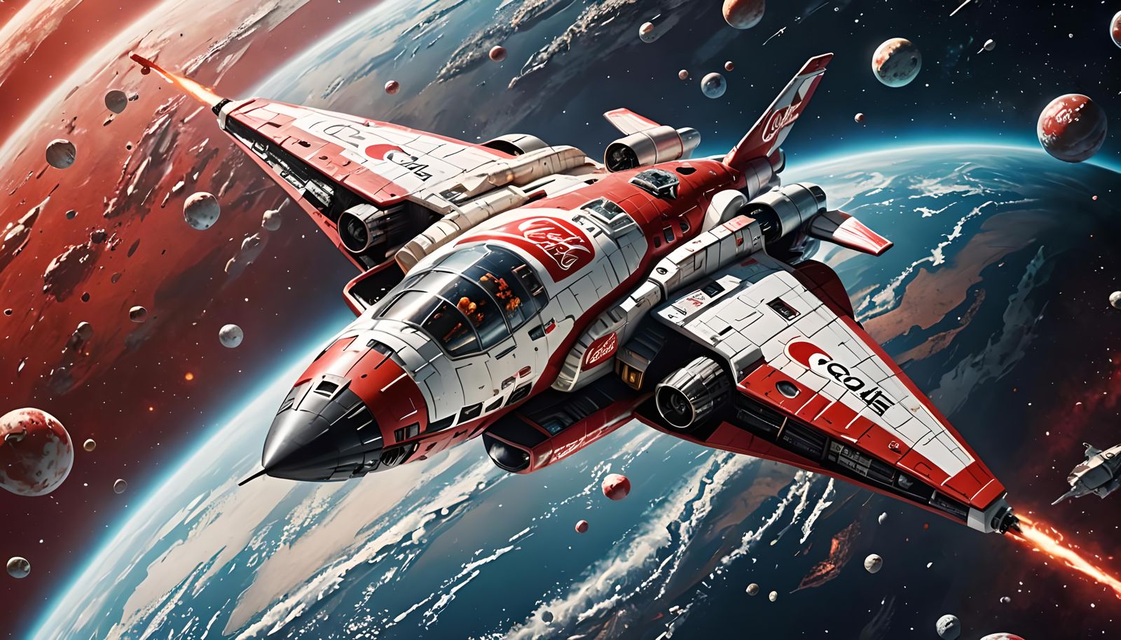 Coca-Cola Branded Spaceship in Hyperrealistic Concept Art