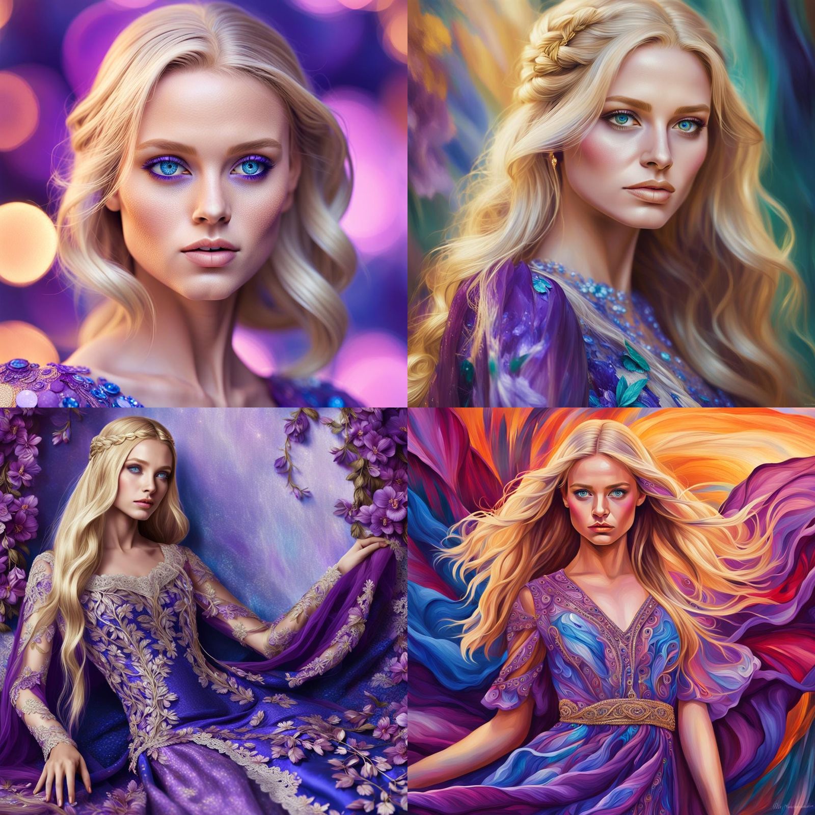 Ethereal Violet Goddess in Dreamlike Landscape