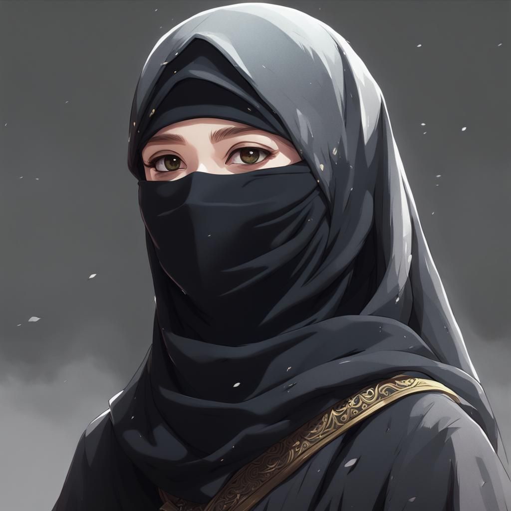 Girl in Elegant Niqab, Anime-Inspired Concept Art