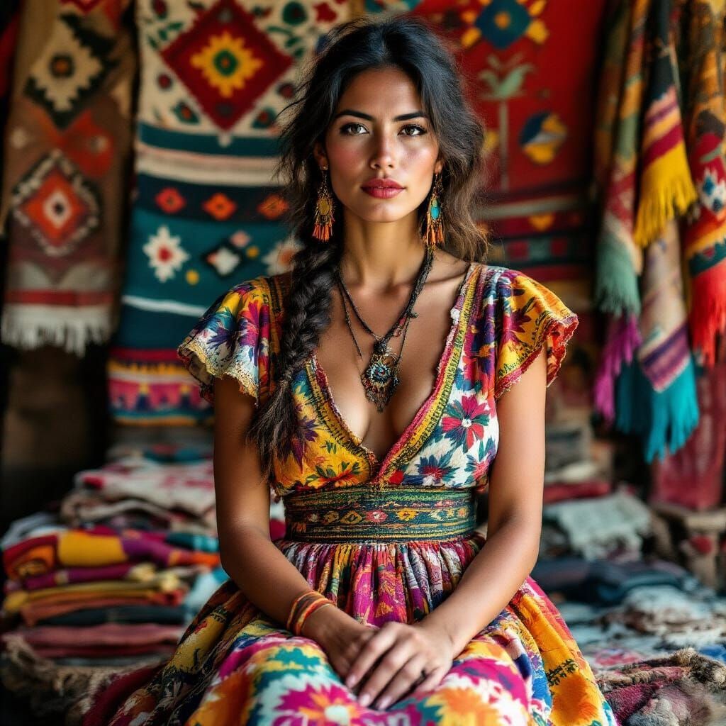Beautiful Woman in Colorful Peruvian Textiles