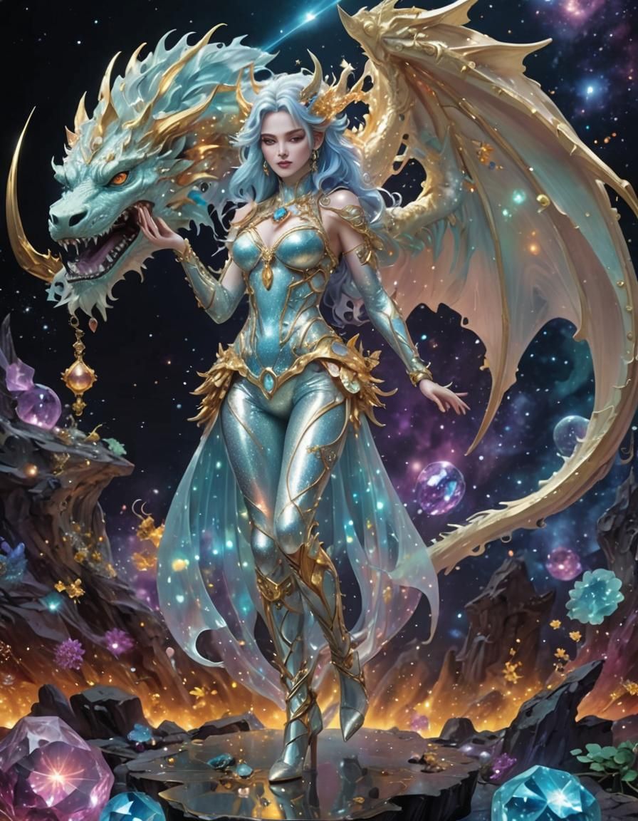 Surreal Dragon Girl with Robotic Skeleton and Radiant Slime....