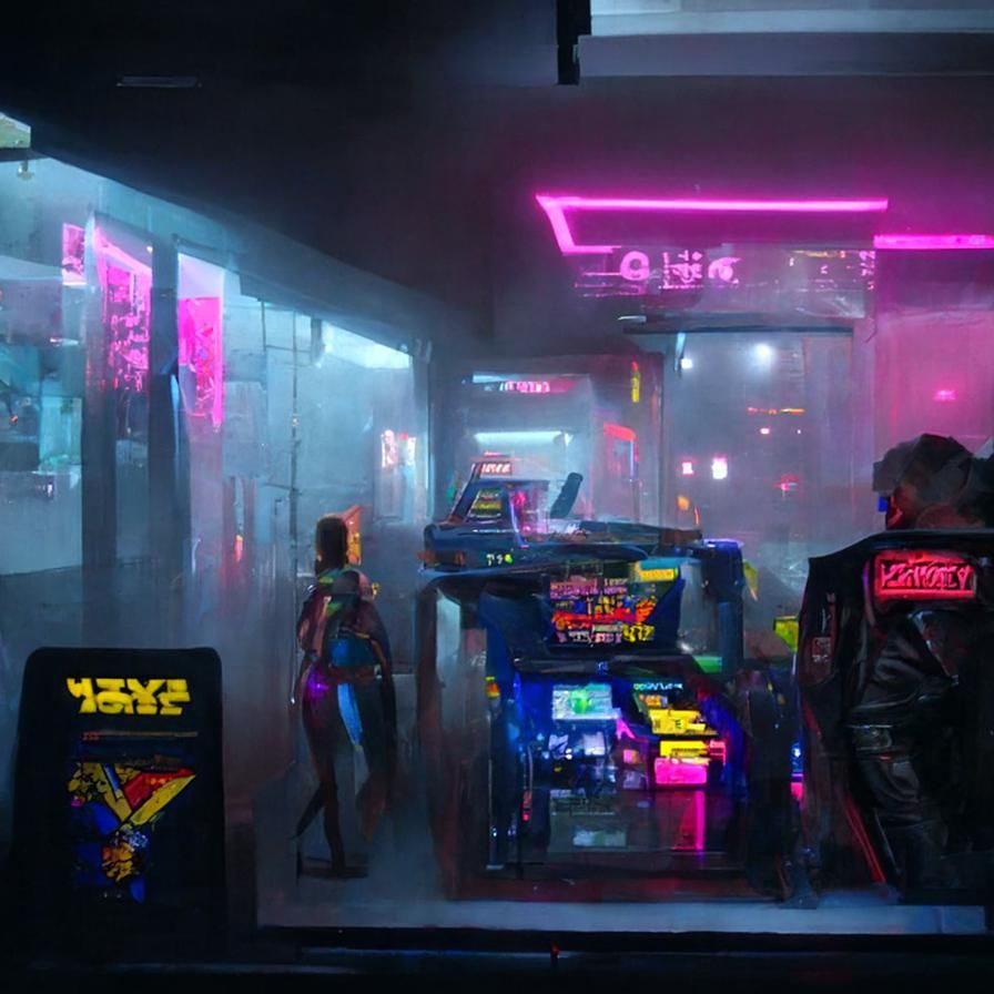 Cyberpunk Neon Dreamscape in 80's Arcade Style