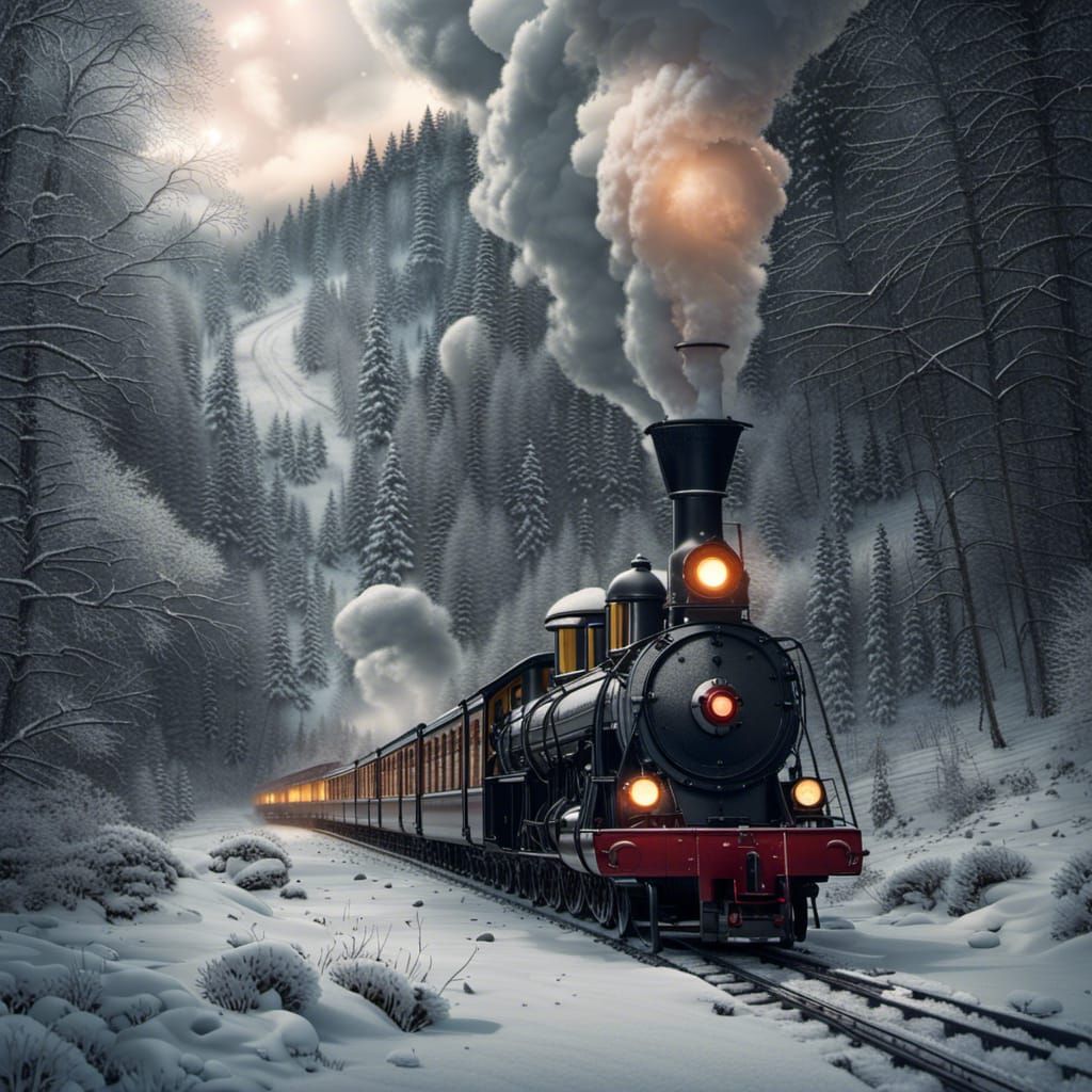 Vintage Steam Train Chugs Through Wooded Winter Wonderland i...