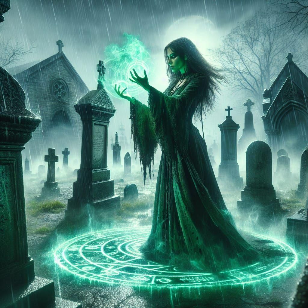 Female Warlock Conjures Undead Army in Ancient Cemetery