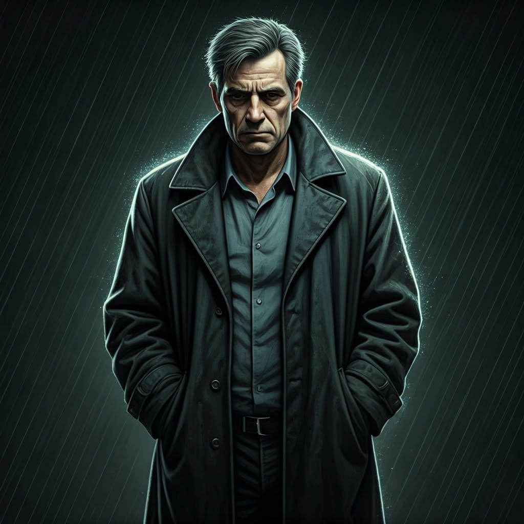 Rainy City Detective in Film Noir Style