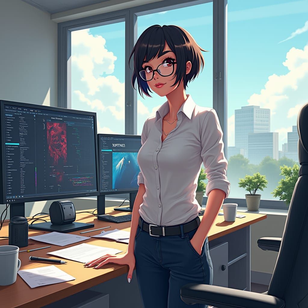 Futuristic Computer Engineer in a Modern Office