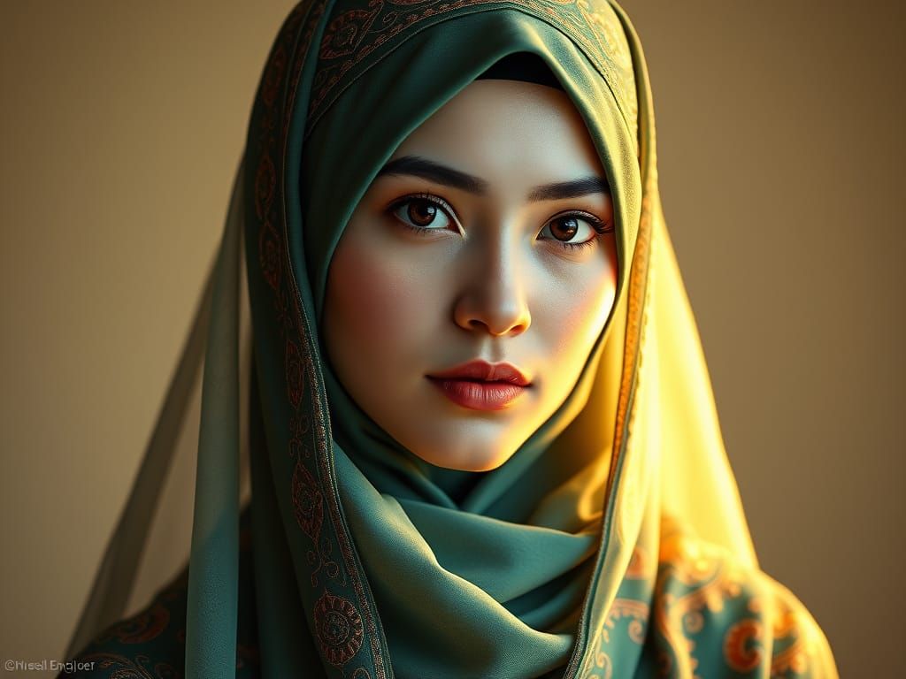 Hyper-Realistic Muslim Woman in Vibrant Abaya