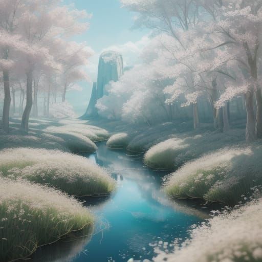 Surreal Velvet Landscape in Vibrant Anime Style