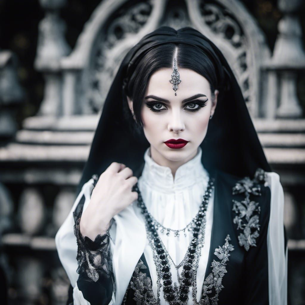 Ethereal Gothic Beauty in a Haunting Cemetery