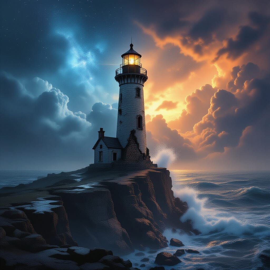 Lighthouse in Duality: A Dramatic Chiaroscuro Vision