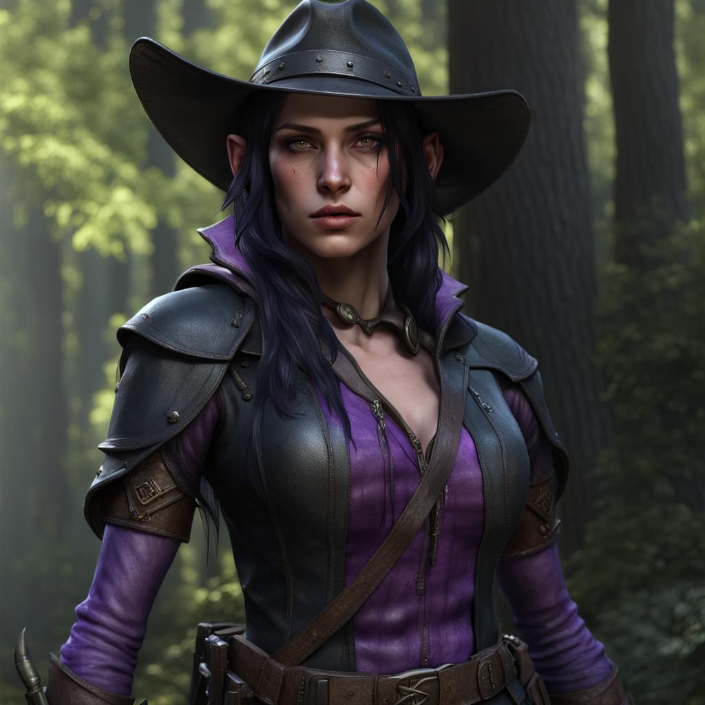 Hyper Realistic Dark Fantasy Elf Assassin in Black Leather