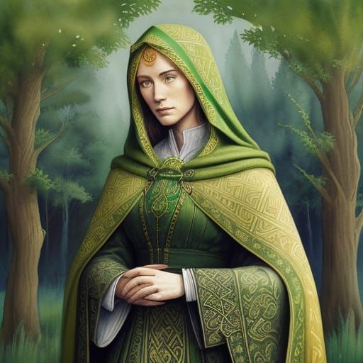 St. Bridget in Celtic Watercolor Landscape