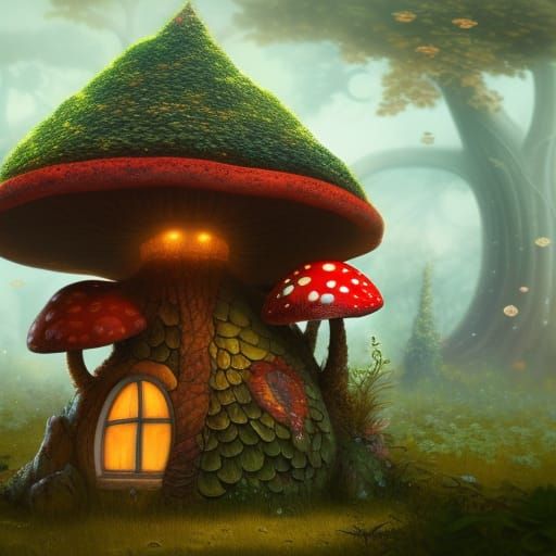 Whimsical Amanita Mushroom Abode in Vibrant Colors