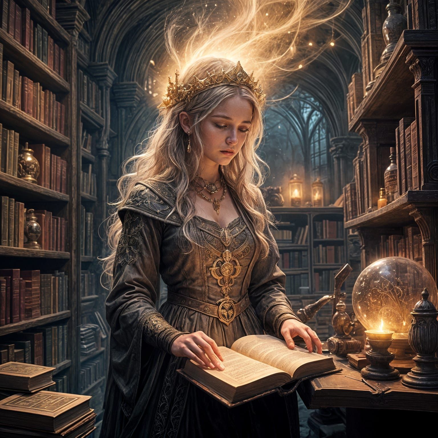 Mystical Sorceress Unveils Ancient Tome Secrets
