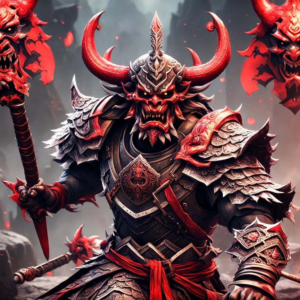 Cyberpunk Warrior in Ruby Red Regalia