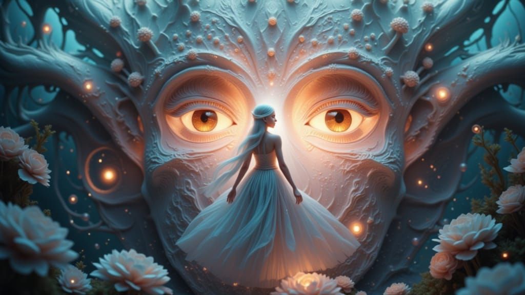 Ethereal Goddess in Whimsical Fantasy Realm