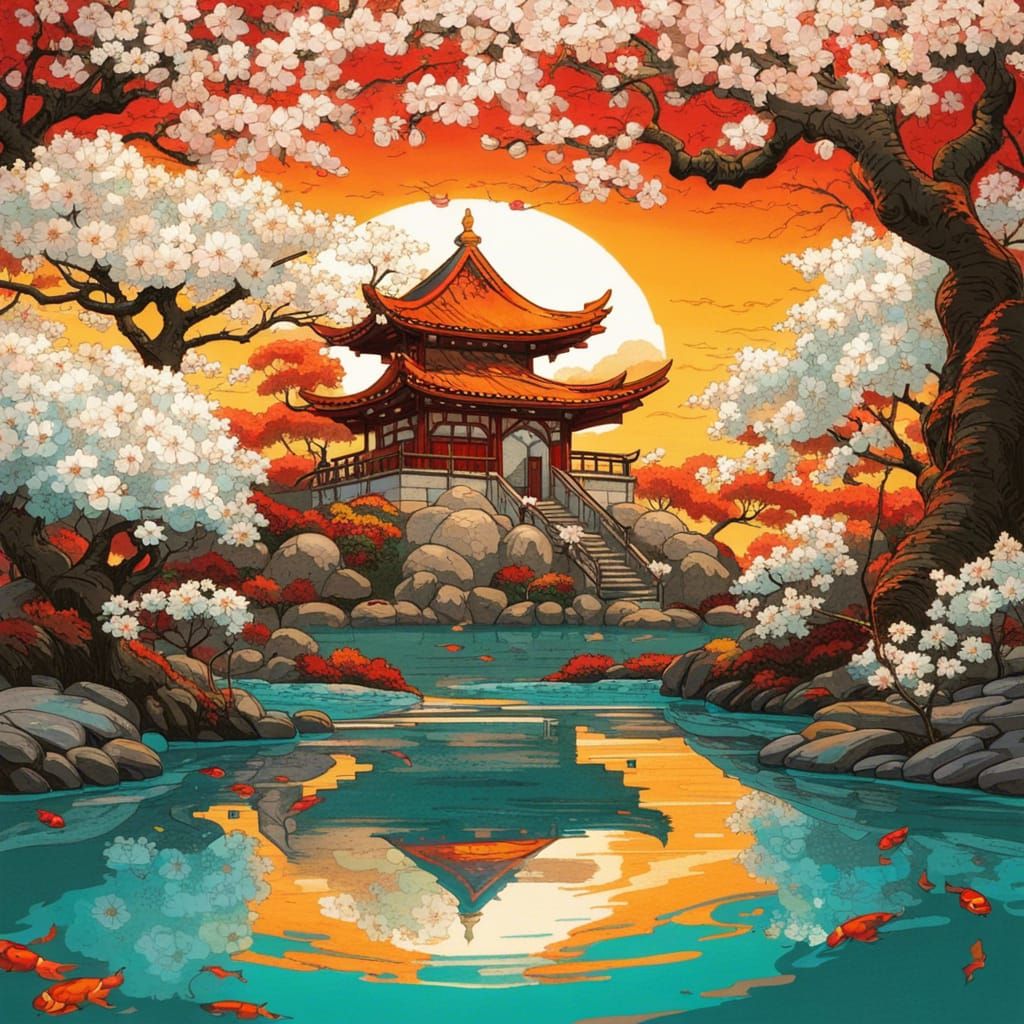 Surreal Japanese Serenity in Gothic Style