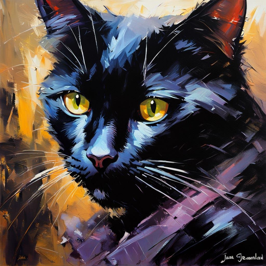 Mysterious Black Cat Portrait in Blacklight Style