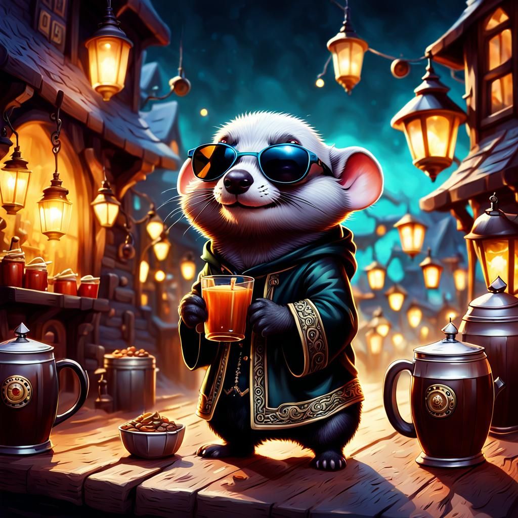 Surreal Tavern Scene of Blind Mole Manservant in Whimsical F...