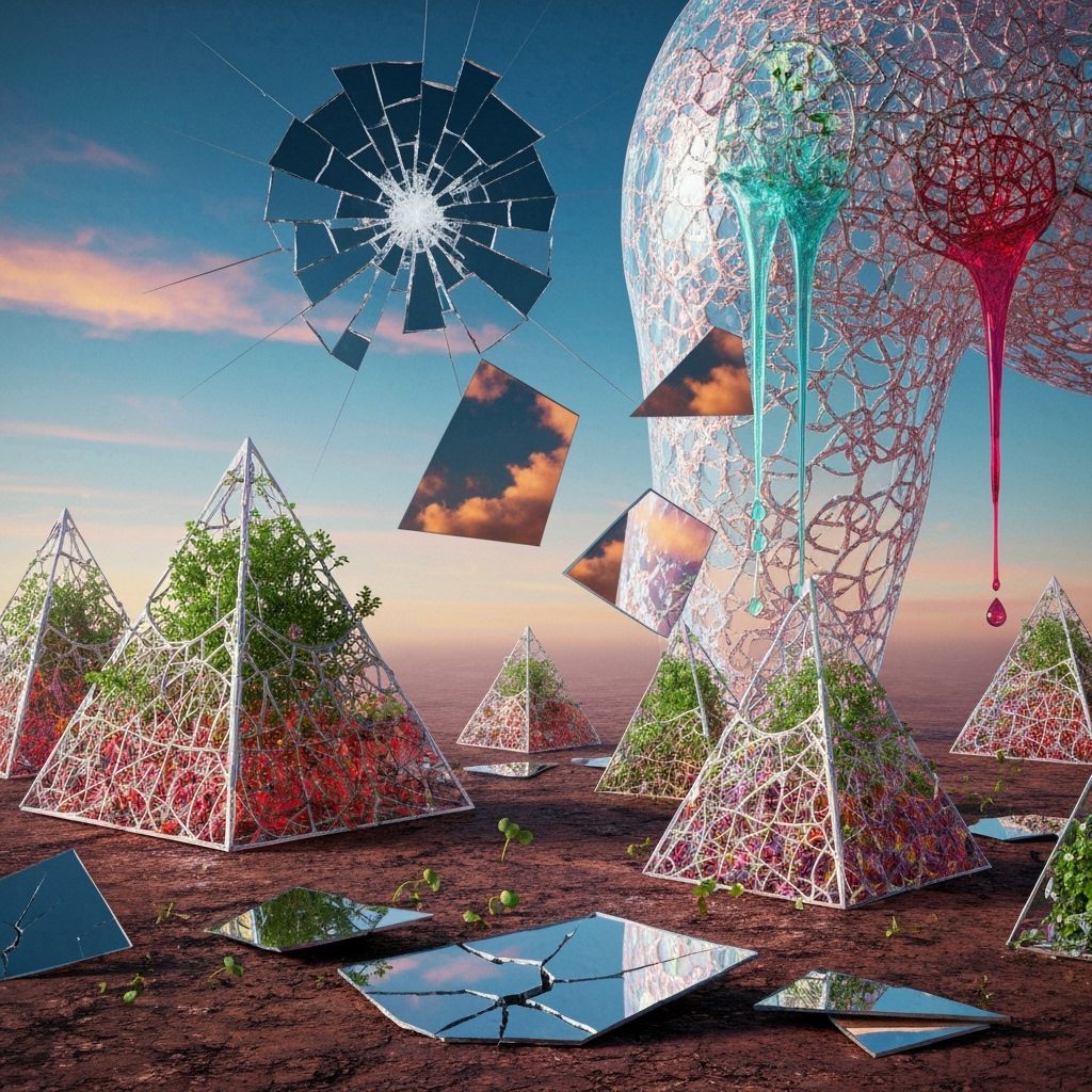Colorful Liquid Pyramids with Micro Plants in Surreal Atmosp...